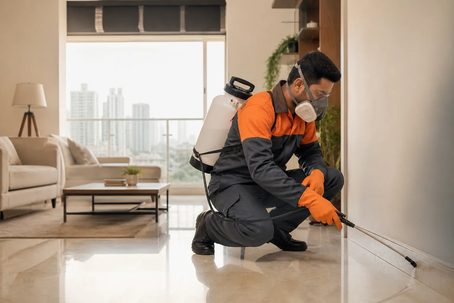 Professional pest control technician at work